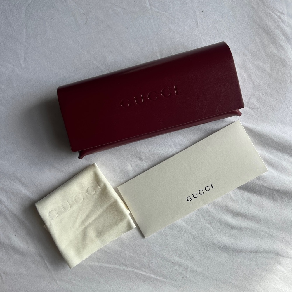 Brand New AUTH 2025 Gucci Leather Sunglasses Glasses Case Burgundy Wine Ancora